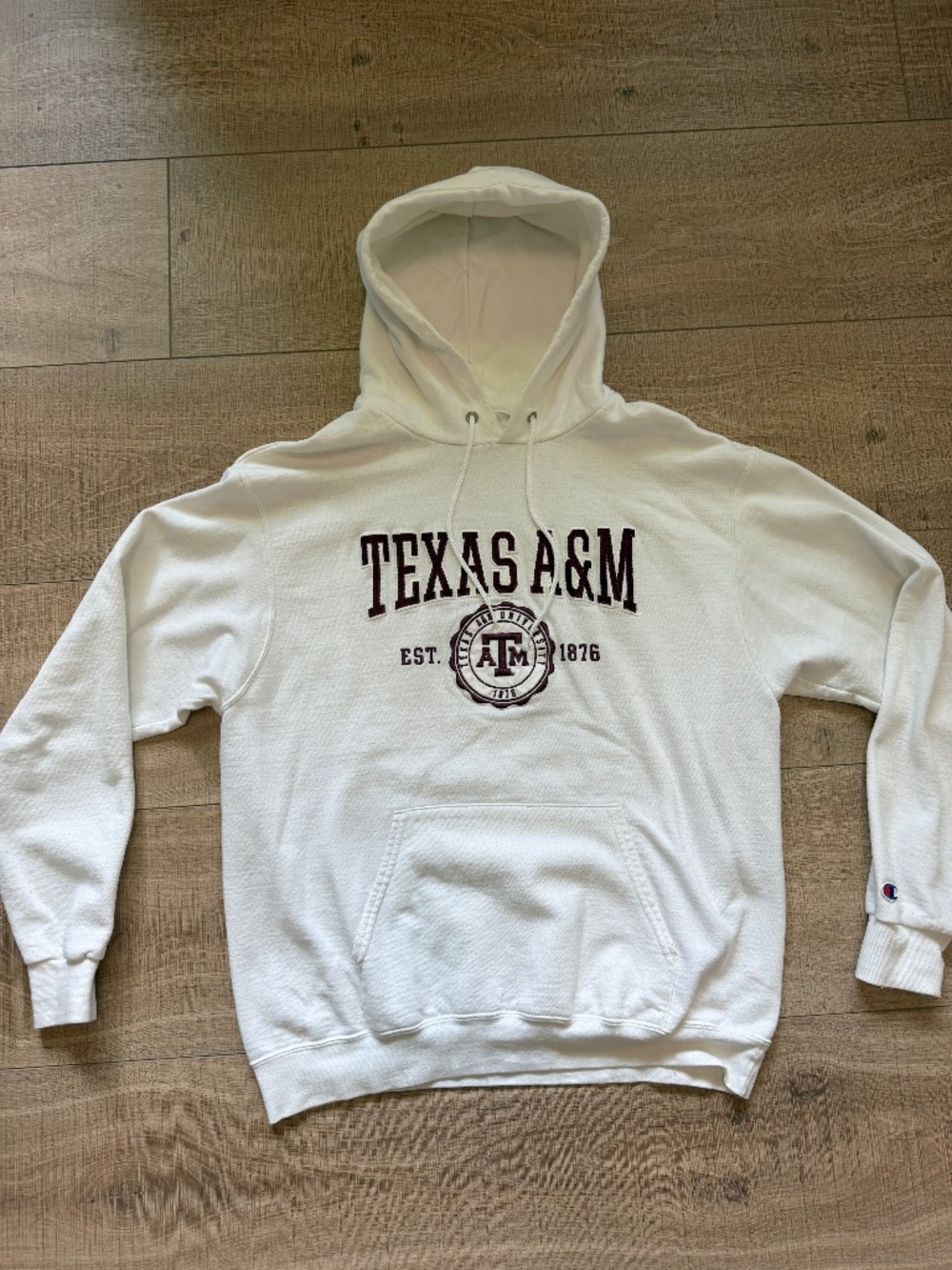 Champion Texas A&M University Embroidered Pullover Hoodie White Maroon Men's L
